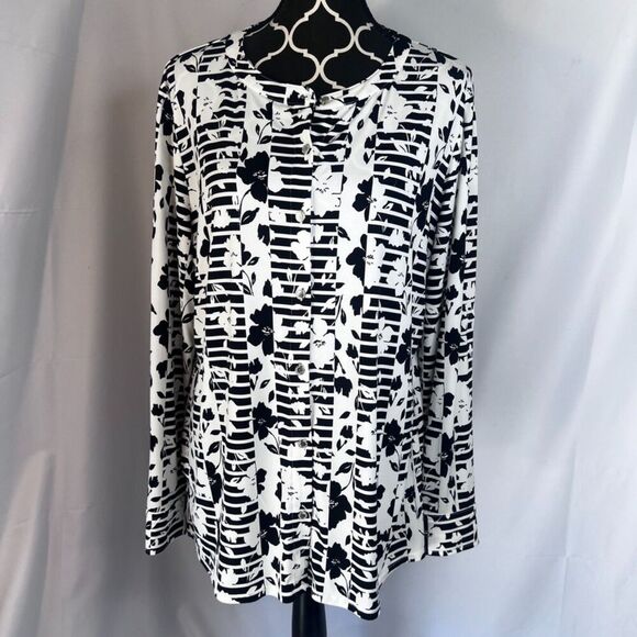 Dana Buchman Bold Geometirc Print Button Front Jersey Blouse Size XL - Picture 9 of 9